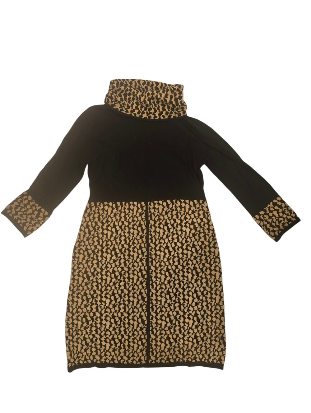 Jessica Howard Black and Tan Leopard-Print Sweater Dress